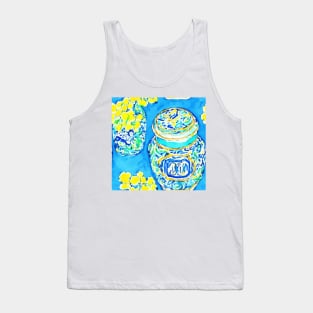 Mimosa and chinoiserie jars on turquoise Tank Top